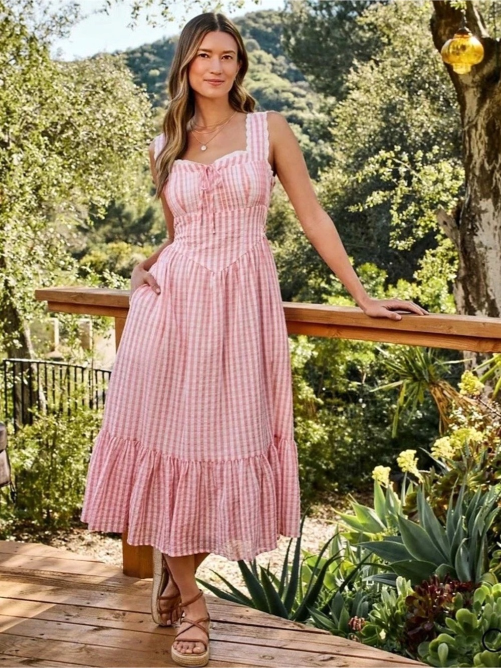 NWT VIRGINIA MIDI DRESS Pink & White Gingham Midi Dress
